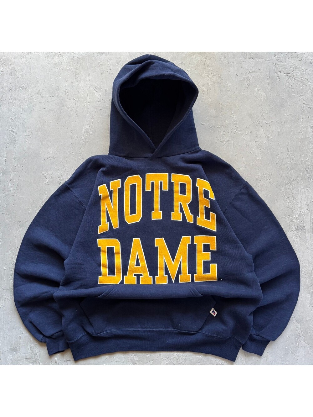 Vintage 1990s Russell Athletic University of Notre Dame Navy Blue Boxy Hoodie